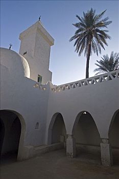 白色,清真寺,历史,中心,加达梅斯,世界遗产,利比亚