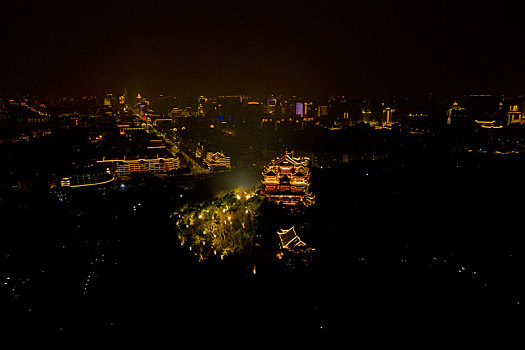 浙江省杭州市吴山景区城隍阁航拍夜景