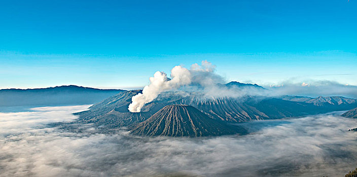 风景,火山,烟,婆罗莫,国家公园,爪哇,印度尼西亚,亚洲