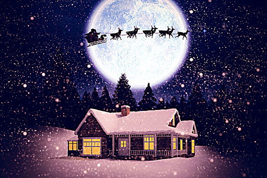 合成效果,图像,雪,圣诞老人,飞跃,夜空