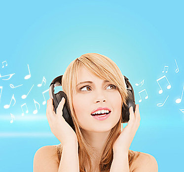 音乐,娱乐,概念,高兴,女孩,耳机