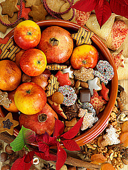 圣诞节,安放,饼干,水果