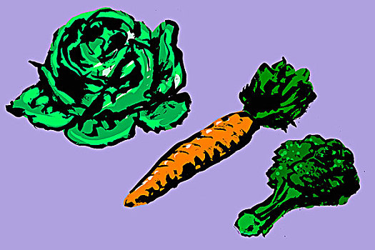 插画,图像,蔬菜,放置,紫色背景