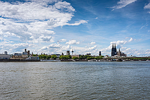 风景,上方,莱茵河,天际线,城市,科隆,北莱茵威斯特伐利亚,德国,欧洲