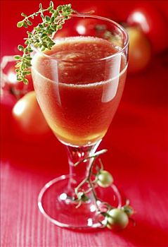 番茄汁,玻璃杯,嫩枝,百里香