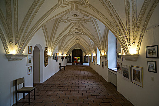 回廊,本尼特伯扬,教堂,上巴伐利亚,德国,欧洲