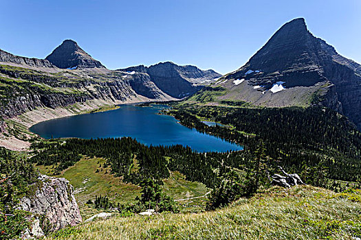 隐藏,湖,山,冰川国家公园,蒙大拿,美国,北美
