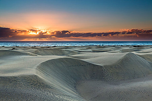 沙丘,日出,大西洋,海洋,大卡纳利岛,加纳利群岛