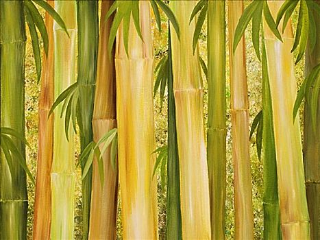 竹林,茎,油画