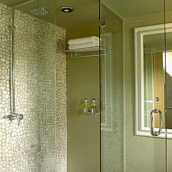 绿色,浴间,图案,瓷砖墙壁,玻璃门