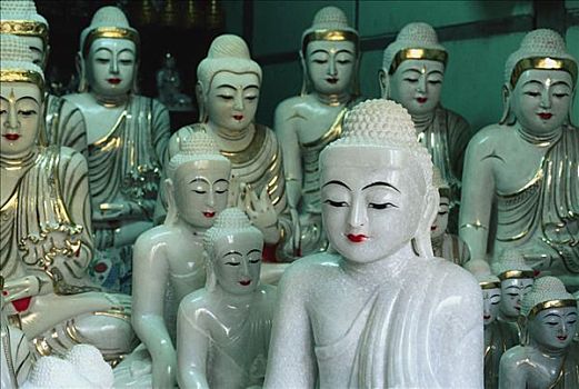 缅甸,曼德勒,大理石,佛,小雕像,展示,路边,货摊