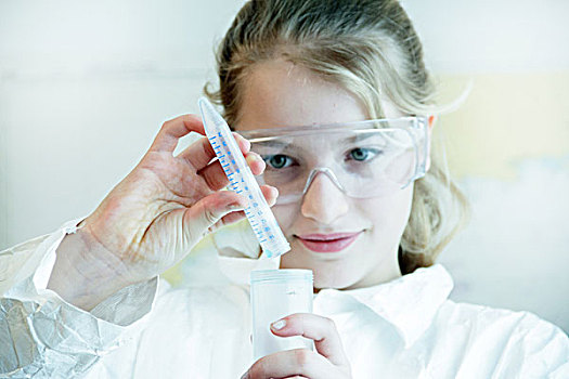 女孩,戴着,护目镜,科学,实验