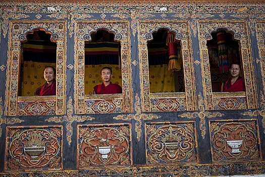 僧侣,登古寺,靠近,廷布,不丹