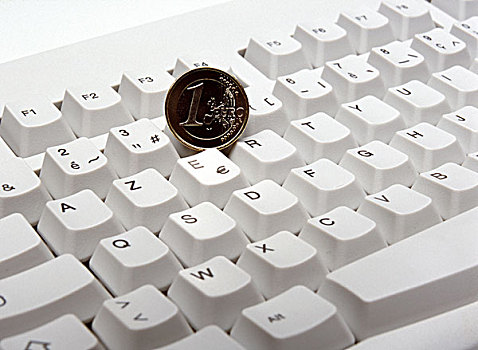 1欧元,硬币,键盘