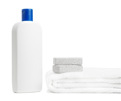 洗发水,瓶子,浮石,白色背景