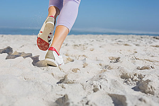 运动,脚,慢跑,沙子