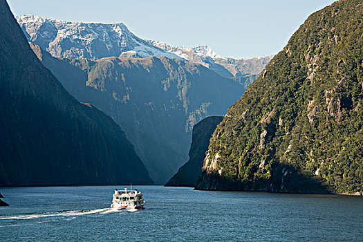 新西兰,峡湾国家公园,米尔福德峡湾,船,巡航,景色,峡湾,大幅,尺寸