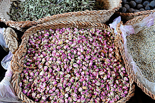 干燥,玫瑰花瓣,调味品,露天市场,迪拜,阿联酋,阿拉伯,中东,东方