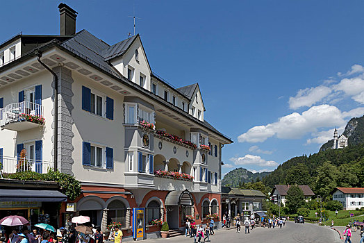 酒店,旧天鹅堡,背影,新天鹅堡,巴伐利亚,德国,欧洲