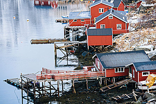 捕鱼,小屋,瑞恩,罗弗敦群岛,挪威