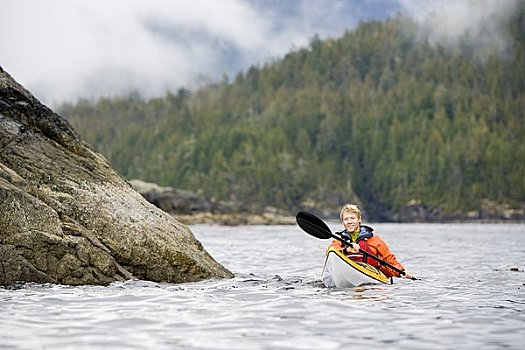 男人,海上皮划艇,声音,不列颠哥伦比亚省,加拿大