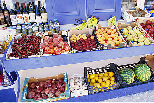果蔬,货摊,锡拉岛,希腊