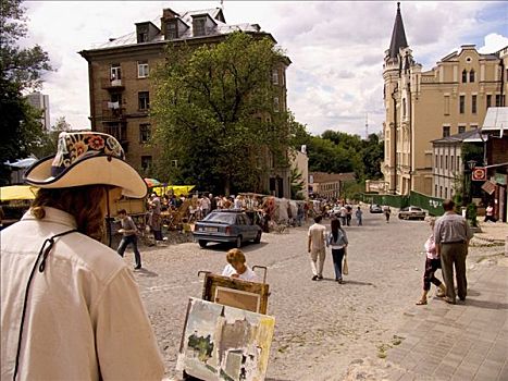 乌克兰,基辅,道路,艺术家,颜料,城堡,2004年