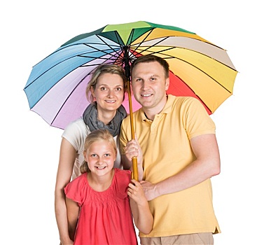 家庭,站立,伞