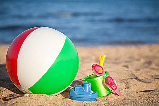儿童玩具,沙子,充气,球,海滩,夏天,假期,概念