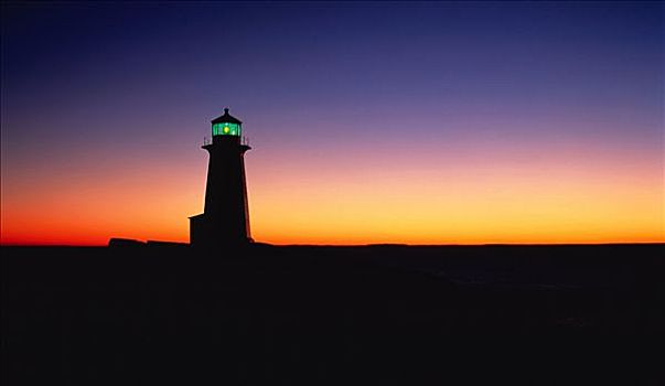 灯塔,日落,佩姬湾,新斯科舍省,加拿大