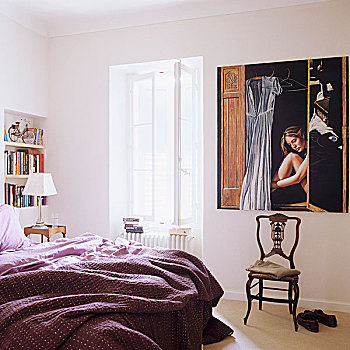 简单,卧室,老式,椅子,正面,现代,图片,墙壁