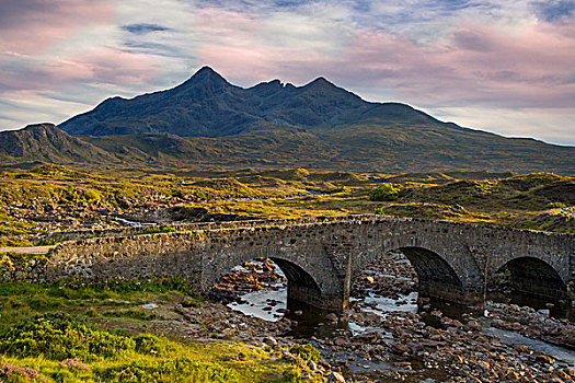 老,石桥,上方,河,黑色,山,斯凯岛,苏格兰