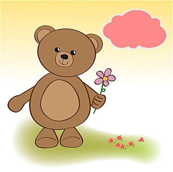 生日快乐,卡,泰迪熊,花