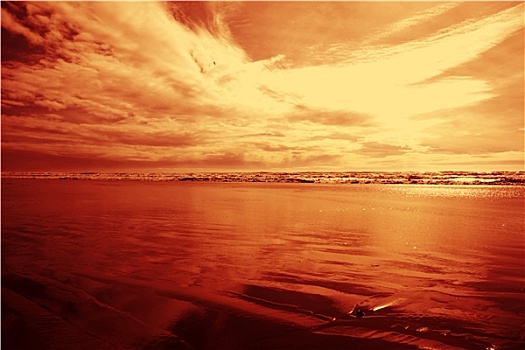 红色,阴天,海滩
