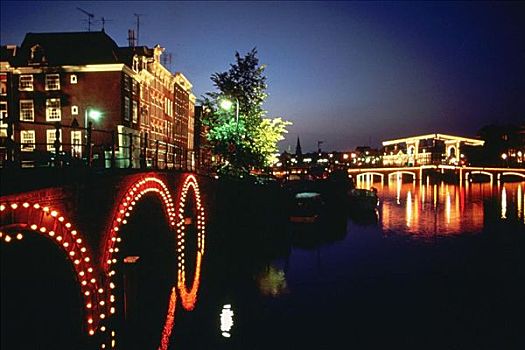 拱桥,运河,阿姆斯特丹,荷兰