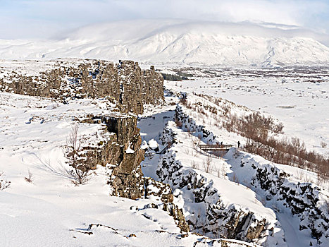 国家公园,冬天,大雪,世界遗产,峡谷,断层,线条,小路,冰岛,大幅,尺寸