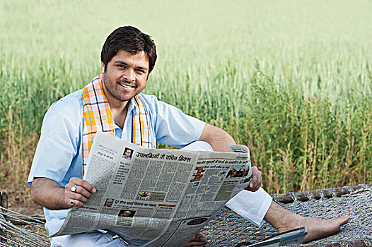 农民,读,报纸,土地,印度