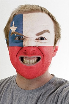 脸,疯狂,愤怒,男人,涂绘,彩色,智利,旗帜