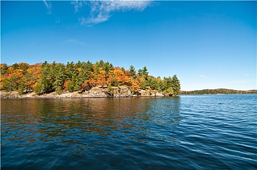 加拿大,湖,秋色,蓝天