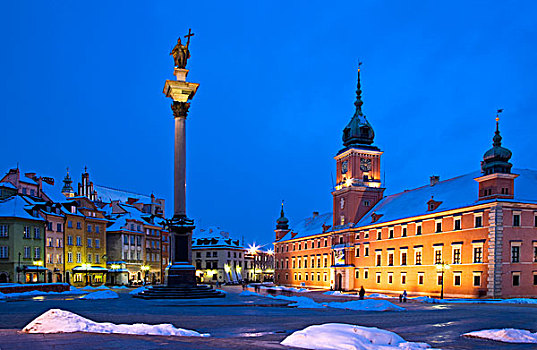 冬天,黎明,城堡广场,华沙,柱子,皇家,城堡,光亮