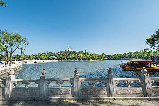 中国北京北海公园的琼岛和永安桥