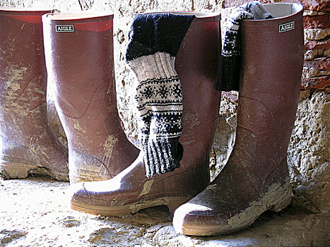 泥,威灵顿高帮靴,编织,袜子,老,石头,平台