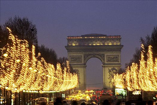 法国,巴黎,道路,香榭丽舍大街,夜晚,圣诞节