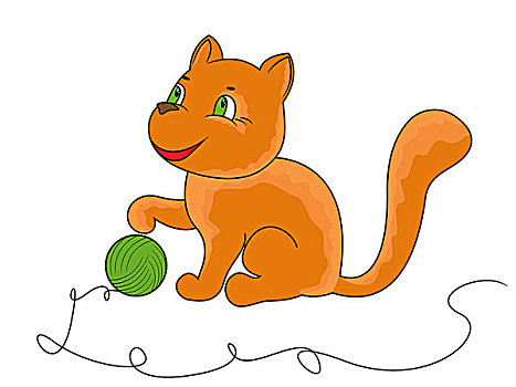 小,有趣,猫,纱线球