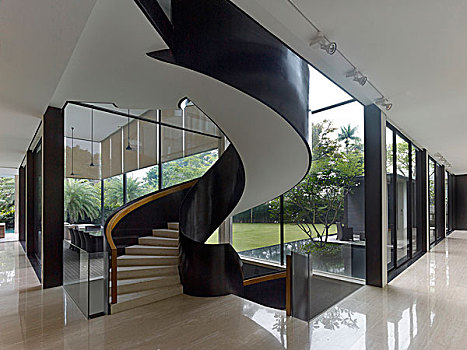 开放式格局,螺旋楼梯,私人住宅,皇后,公园,新加坡