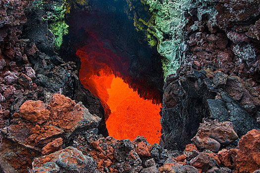 动作,岩浆,河流,仰视,火山,堪察加半岛,俄罗斯,欧洲