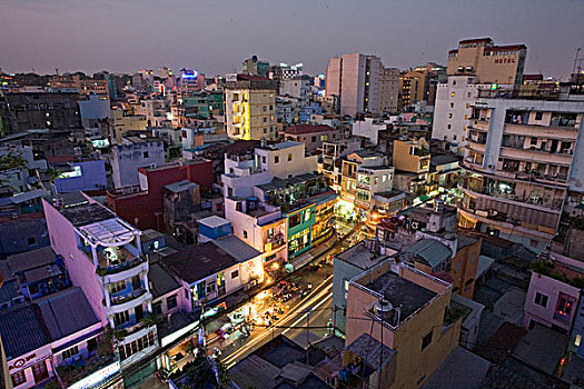 景色,西贡,胡志明市,黄昏,越南,东南亚