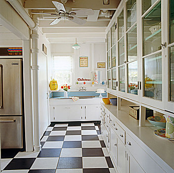 刷白,厨房,传统,看,黑白,地砖
