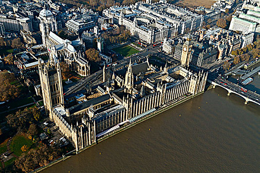 英格兰,伦敦,威斯敏斯特,航拍,议会大厦,威斯敏斯特桥,俯视,泰晤士河