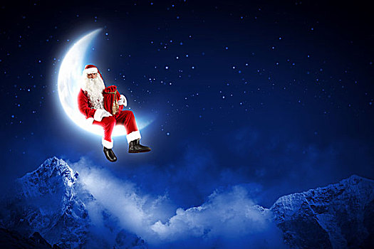 照片,圣诞老人,坐,月亮